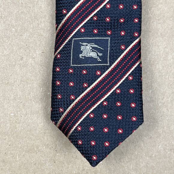 Burberry London Tie 59” X 3.5” Silk Navy Blue Stripes Dots Made In Italy - Picture 6 of 6